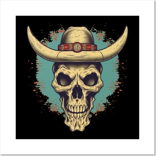 Retro 80s Western Cowboy Skull Posters and Art